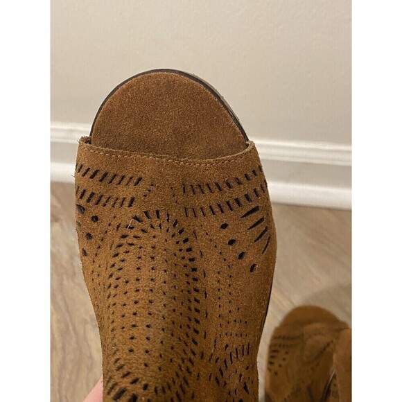 Naughty Monkey Womens Sz 10 Suede Boots Brown Open Toe Rear Zip Ankle Chunky - Picture 11 of 11